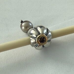 Retired Pandora "Pearl Bud" dangle charm with 14k gold